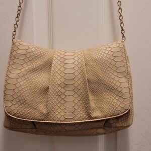 Chicos Beige Faux Snake-Texture Crossbody Bag With Chain Strap Women